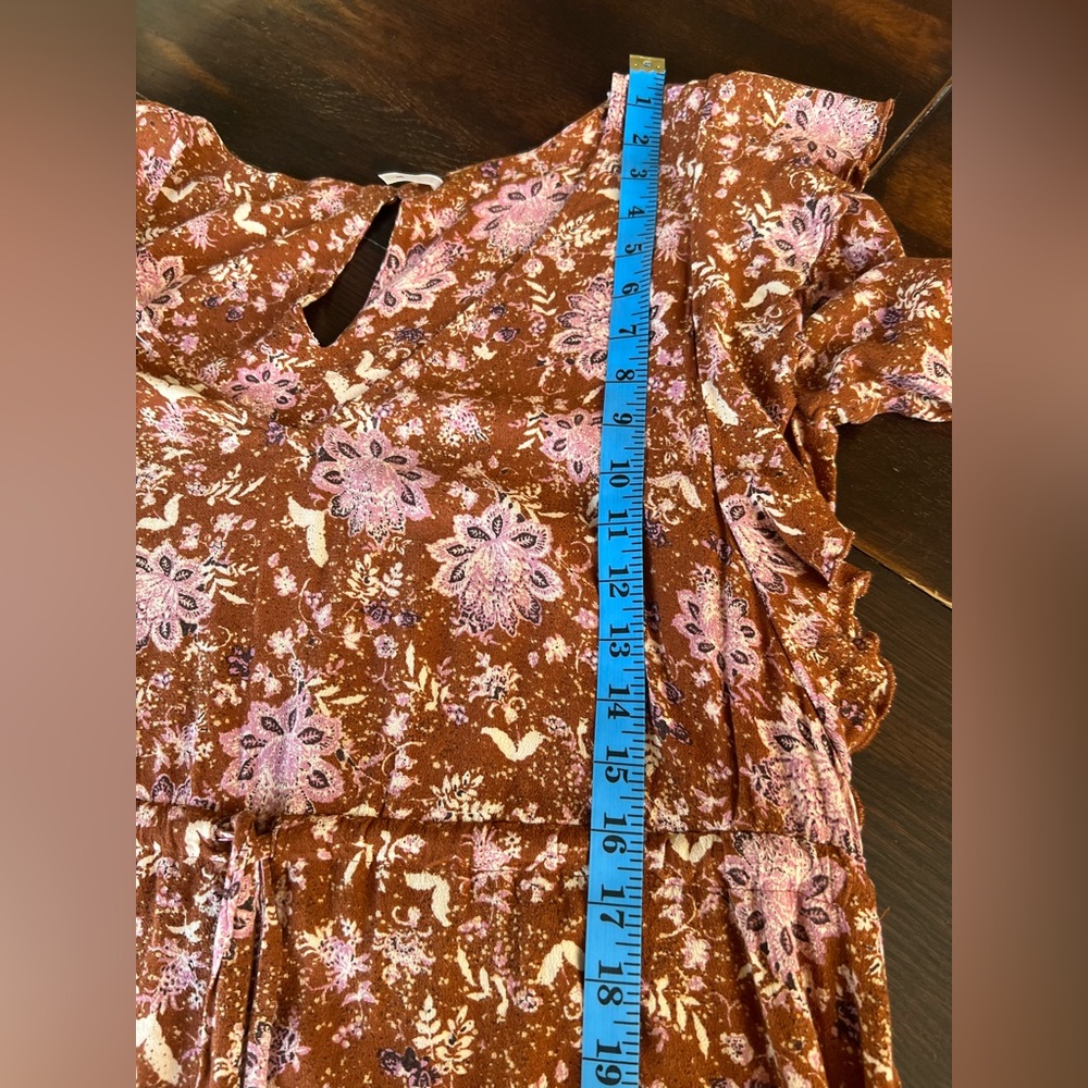 Free People Lux Floral Jumpsuit Women’s S Ruffle Drawstring Brown Pink Crop Leg - Picture 12 of 16